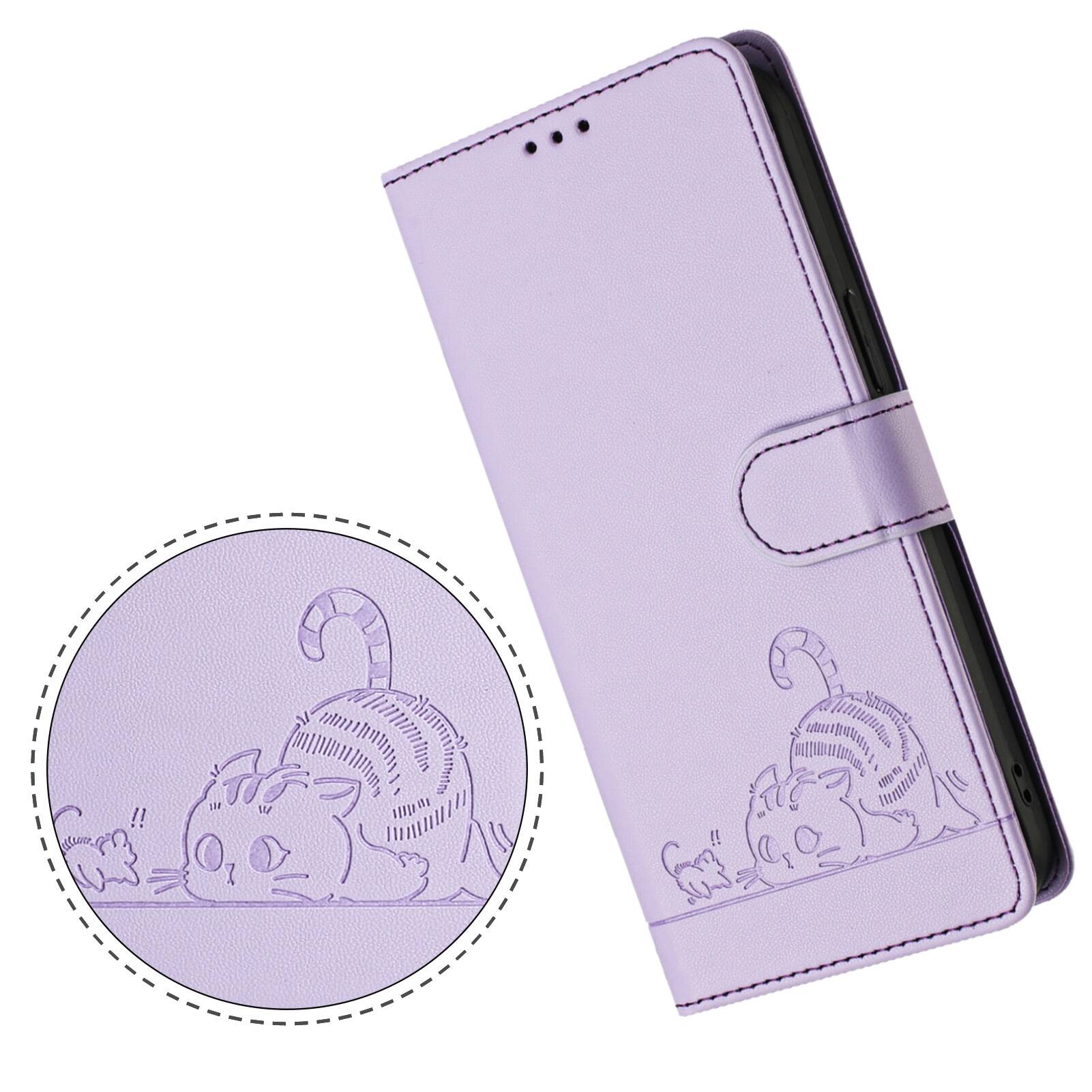 Alt View 2. Dteck - Cat Pattern Crossbody Wallet Case for Samsung Galaxy A37 5G with Card Slots, RFID PU Leather Protective Stand Cover - Purple.
