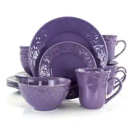 Elama - Lilac Fields 16-Piece Dinnerware Set - Lavendar