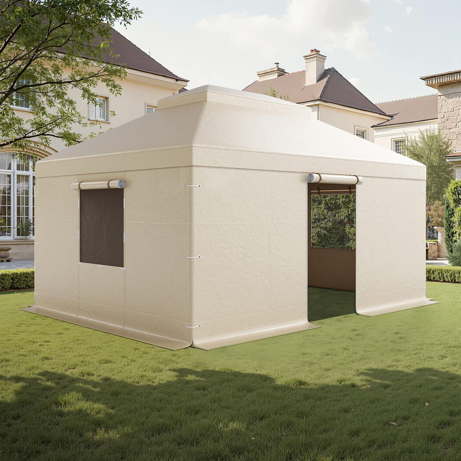 VEVOR - Winter Gazebo Cover Fits 12 x 16 ft Hardtop Gazebos,All-Weather Double-Tiered Gazebo Cover with Sidewalls & Mesh Windows - Beige