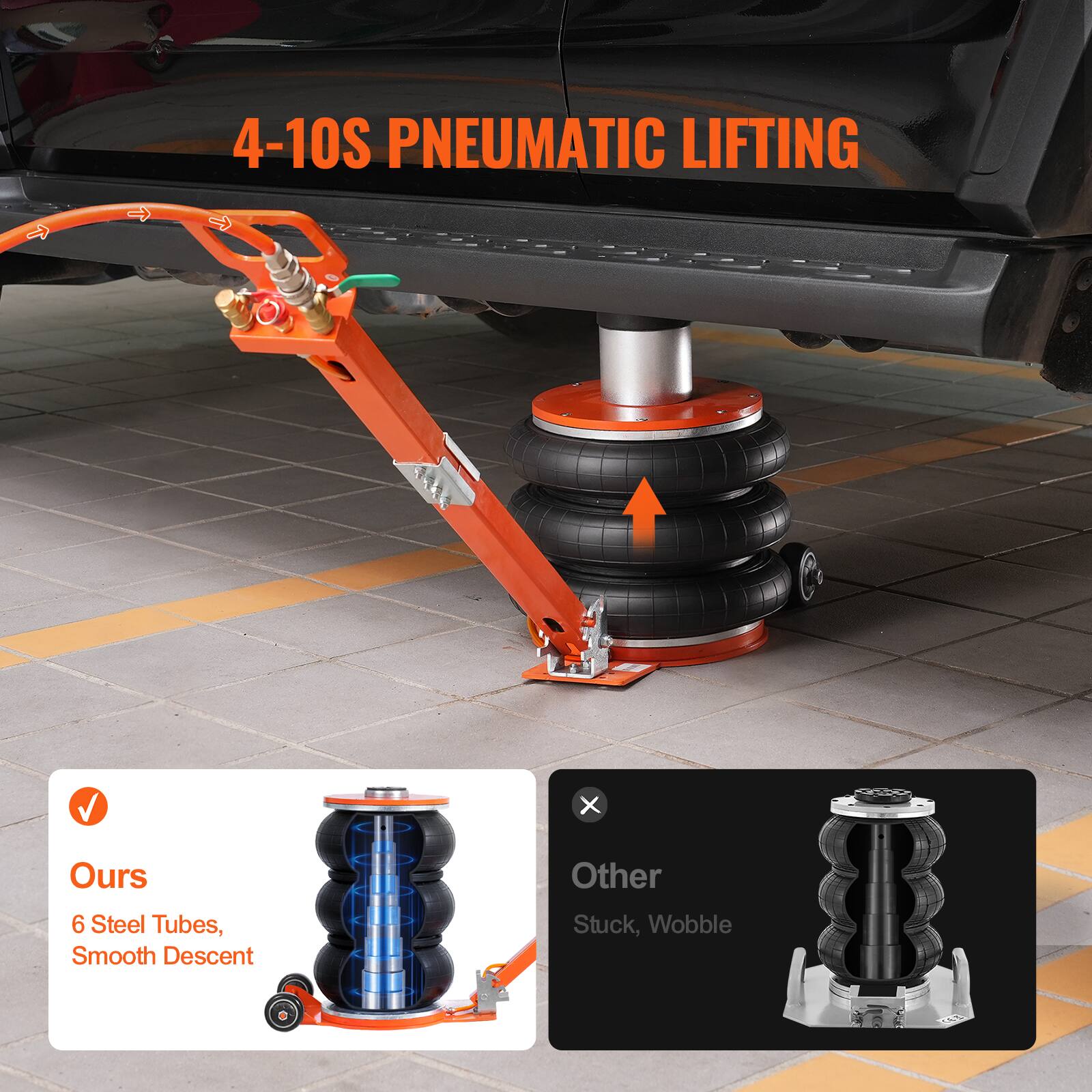4-10S PNEUMATIC LIFTING

Ours
6 Steel Tubes, Smooth Descent

Other
Stuck, Wobble