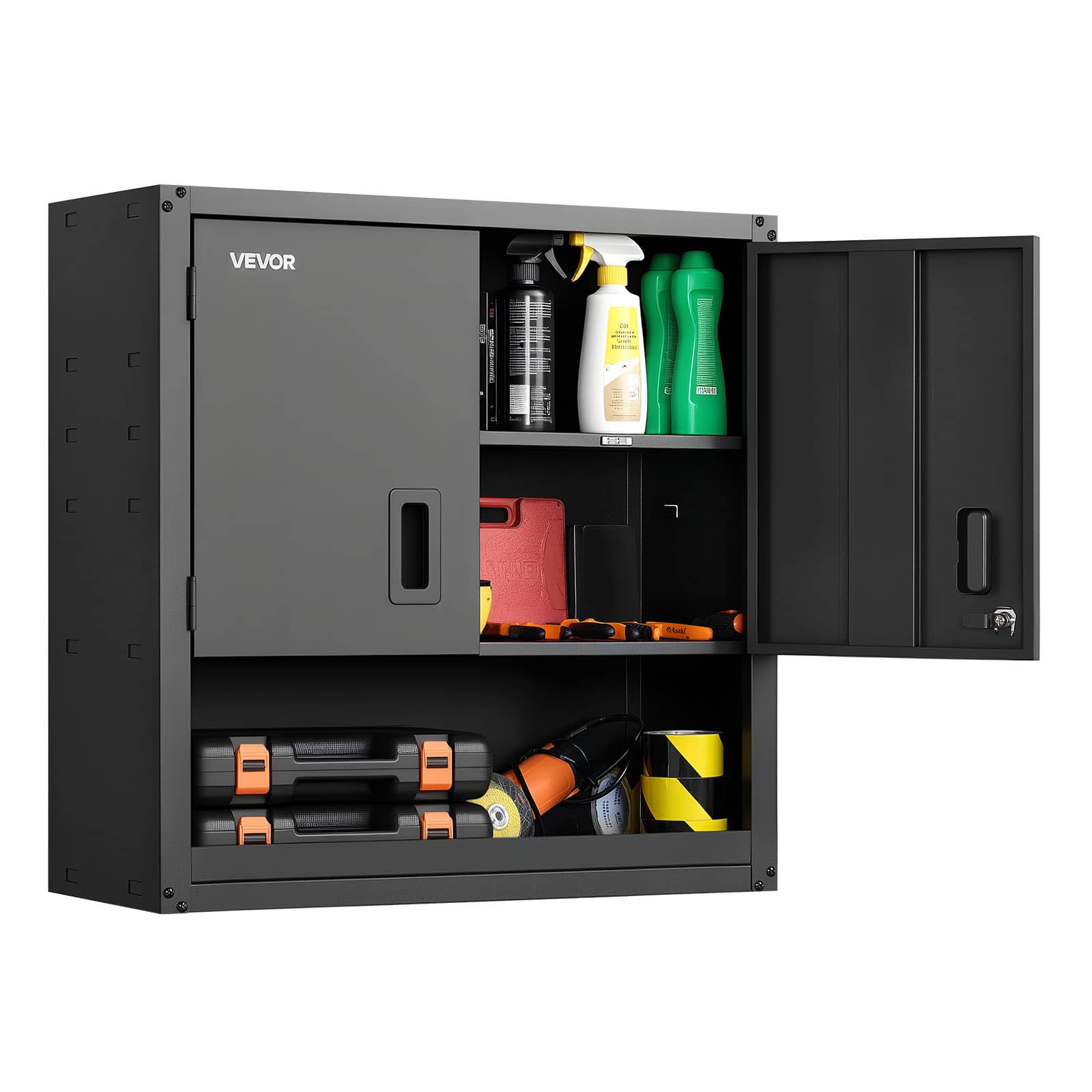 VEVOR - Metal Wall Cabinet,30Wx12.01Dx30H Inch, Steel Floating Hanging Storage Cabinet with Locking Doors and Adjustable Shelf - Black