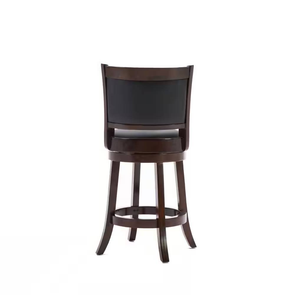 Back. Hivvago - Counter Height Barstool in Dark Brown Wood Finish with Black Padded Swivel Seat - Brown.