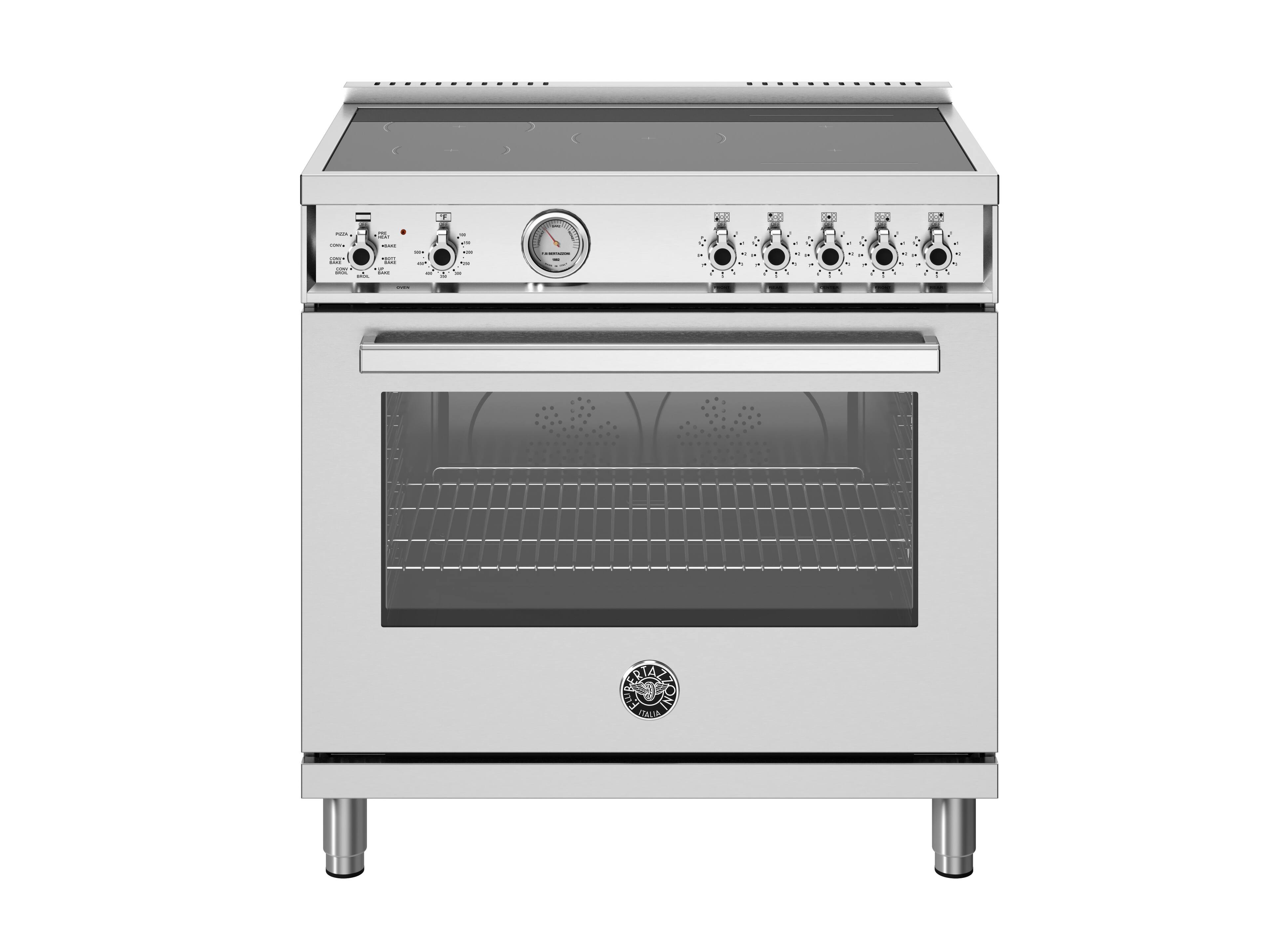 Front. Bertazzoni - 36" Professional Series range - Electric oven - 5 induction zones - Stainless Steel.