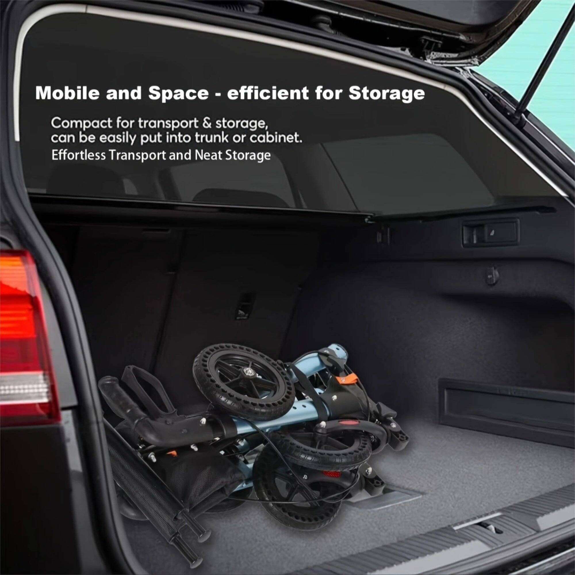 Mobile and Space - efficient for Storage

Compact for transport & storage, can be easily put into trunk or cabinet. Effortless Transport and Neat Storage