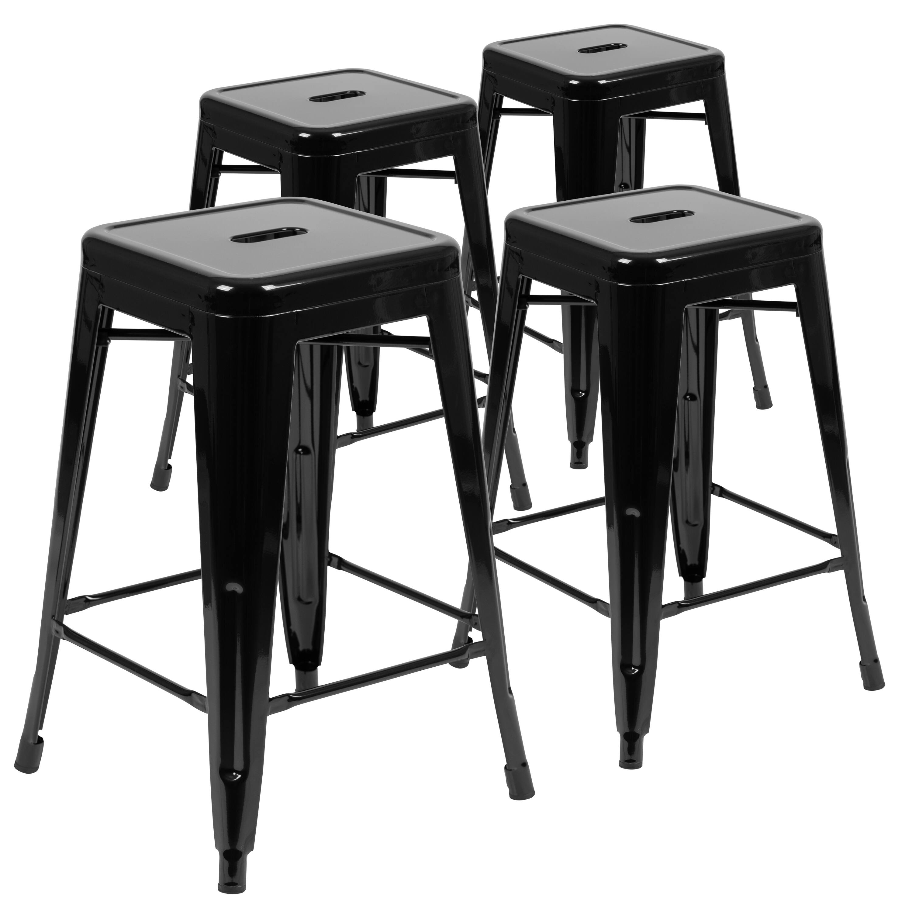 Alt View 1. Emma + Oliver - 4 Pack 24" High Metal Indoor Counter Bar Stool - Stackable Stool - Black.