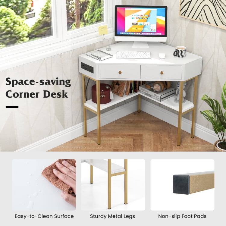 Space-saving Corner Desk

- Easy-to-Clean Surface
- Sturdy Metal Legs
- Non-slip Foot Pads