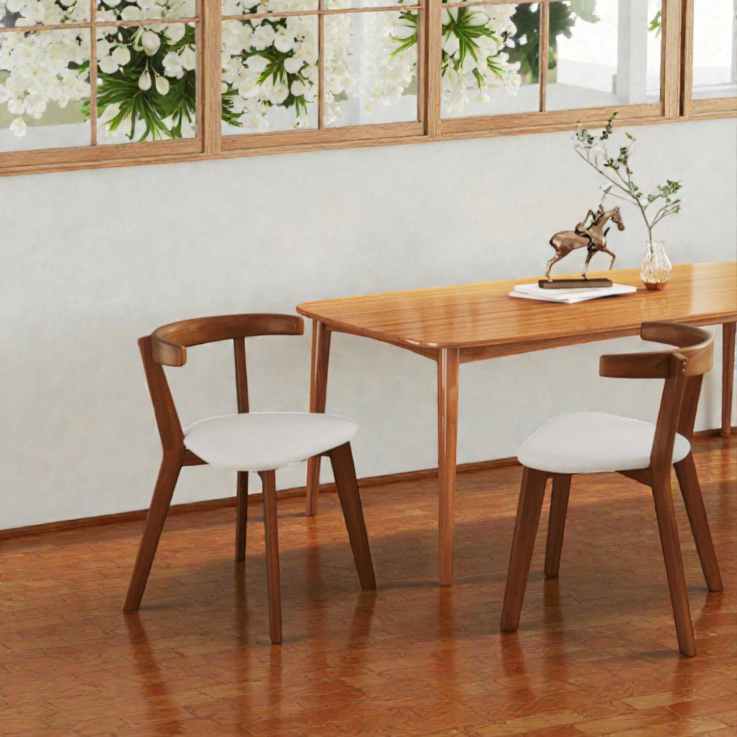 Front. Hivvago - Modern Wooden Side Chairs with Plush Seating and Curved Back - Set of 2 - Walnut.