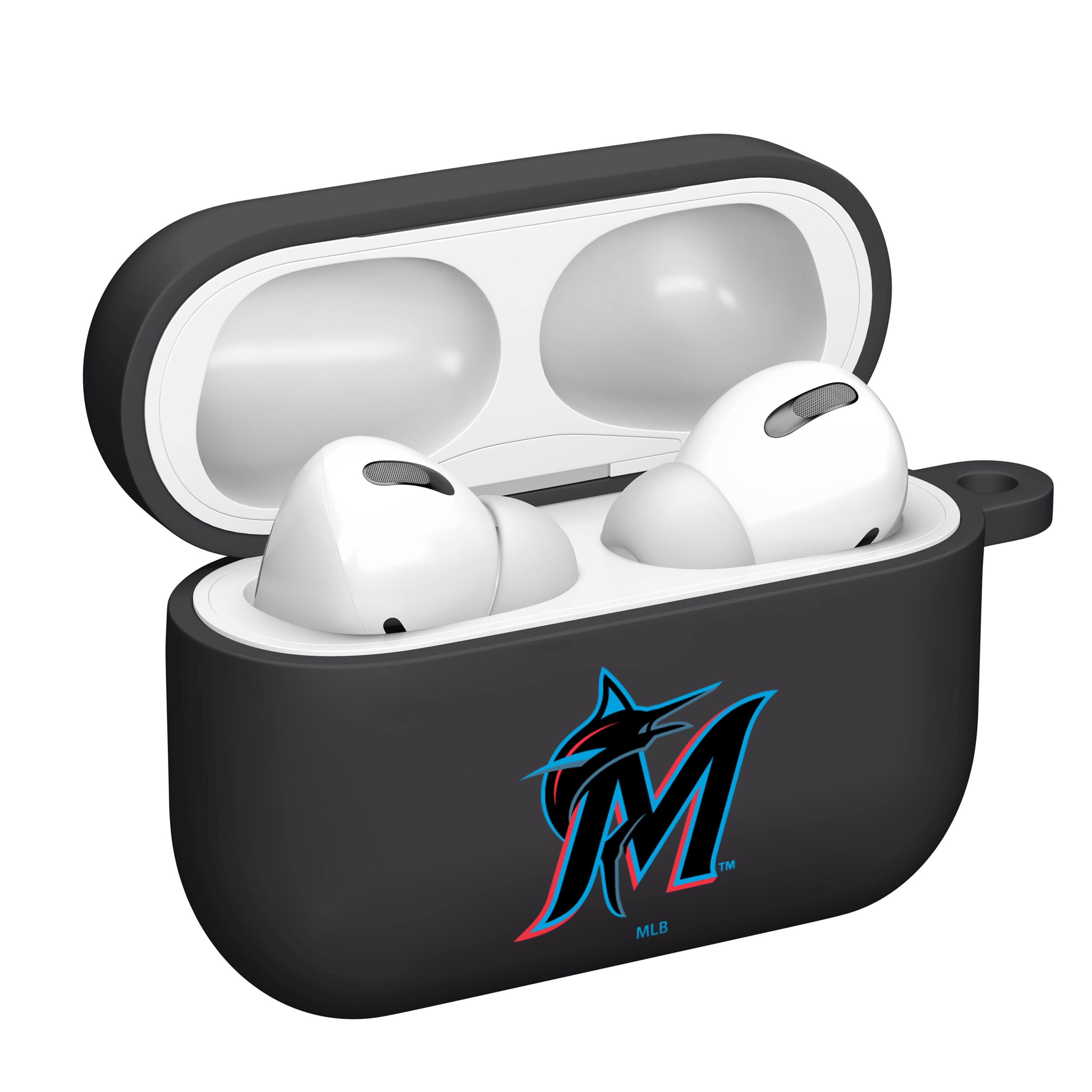 Alt View 1. Artinian - Miami Marlins AirPods Pro Silicone Case Cover - Black.