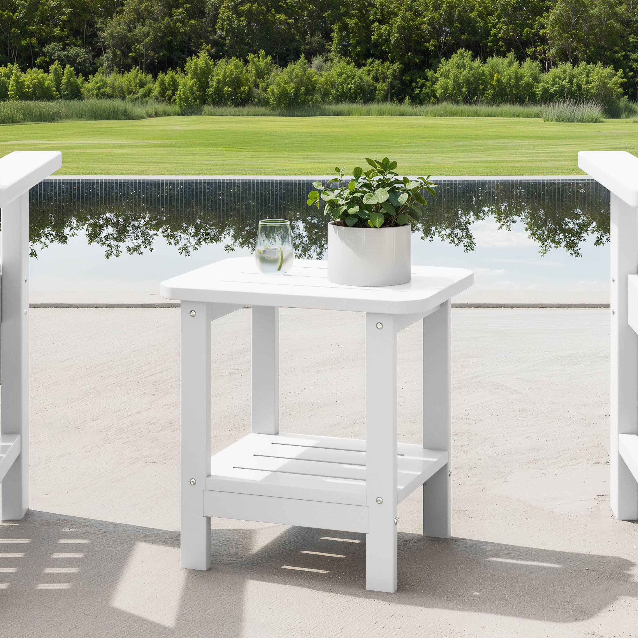 Angle. WestinTrends - WestinTrends Aruba 2-Tier Outdoor HDPE Modern Adirondack Square Patio Side Table - White.