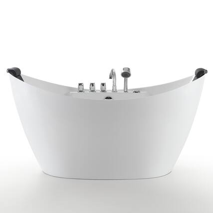 Front. Empava - 59 in. x 28.7 in. Center Drain Freestanding Whirlpool Bathtub Hydrotherapy Jetted Soaking Bath Tub - Tub filler in White - White.