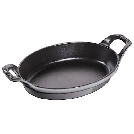 Front. Staub - Staub Cast Iron 8-inch x 5.5-inch Oval Gratin Baking Dish - Graphite Grey - Graphite Grey.