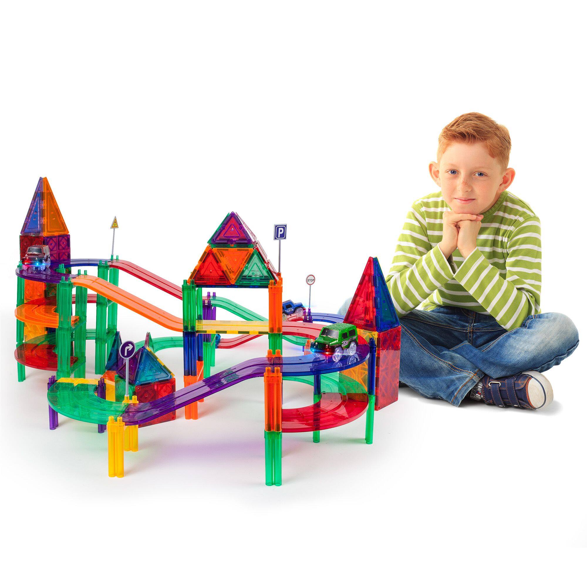 Alt View 6. PicassoTiles - PICASSO-TILES Race Track Magnetic Tiles for Kids, 128PCS with 3 Racing Cars, STEM Building Blocks Educational Toy - Multicolor.