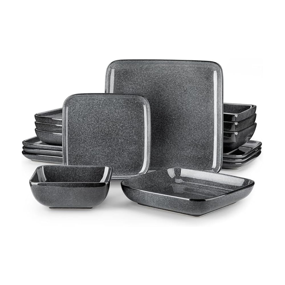 Bits Burst - Sleek Square Design Glaze Dinnerware Set - Stern Gray