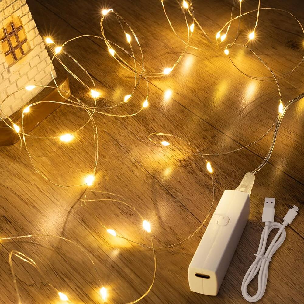 Front. THIRSTY TURTLE - Rechargeable LED Fairy String Lights, 16ft Warm White, Timer Function.
