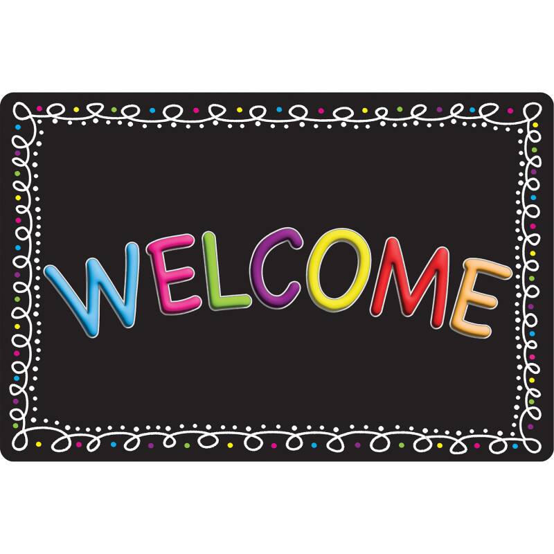 Front. ASHLEY PRODUCTIONS - Smart Poly The Original Fun Mat Welcome Mat 15.5 x 23.5 Chalk Loops Welcome - Multicolored.
