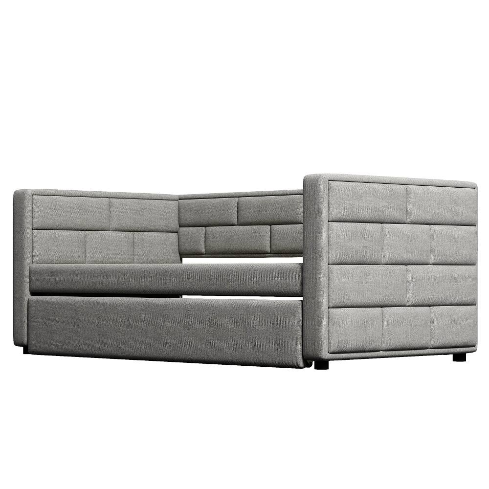 Alt View 7. Loheer - Loheer Twin Daybed with Trundle, Gray Upholstered Guest Bed with Padded Back, No Box Spring Needed - Gray.