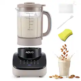 Adivo - 12-in-1 1.5L Hot and Cold Nut Milk Maker with Detachable Glass Jar, 24-Hour Delay and Self-Clean Mode - Gray