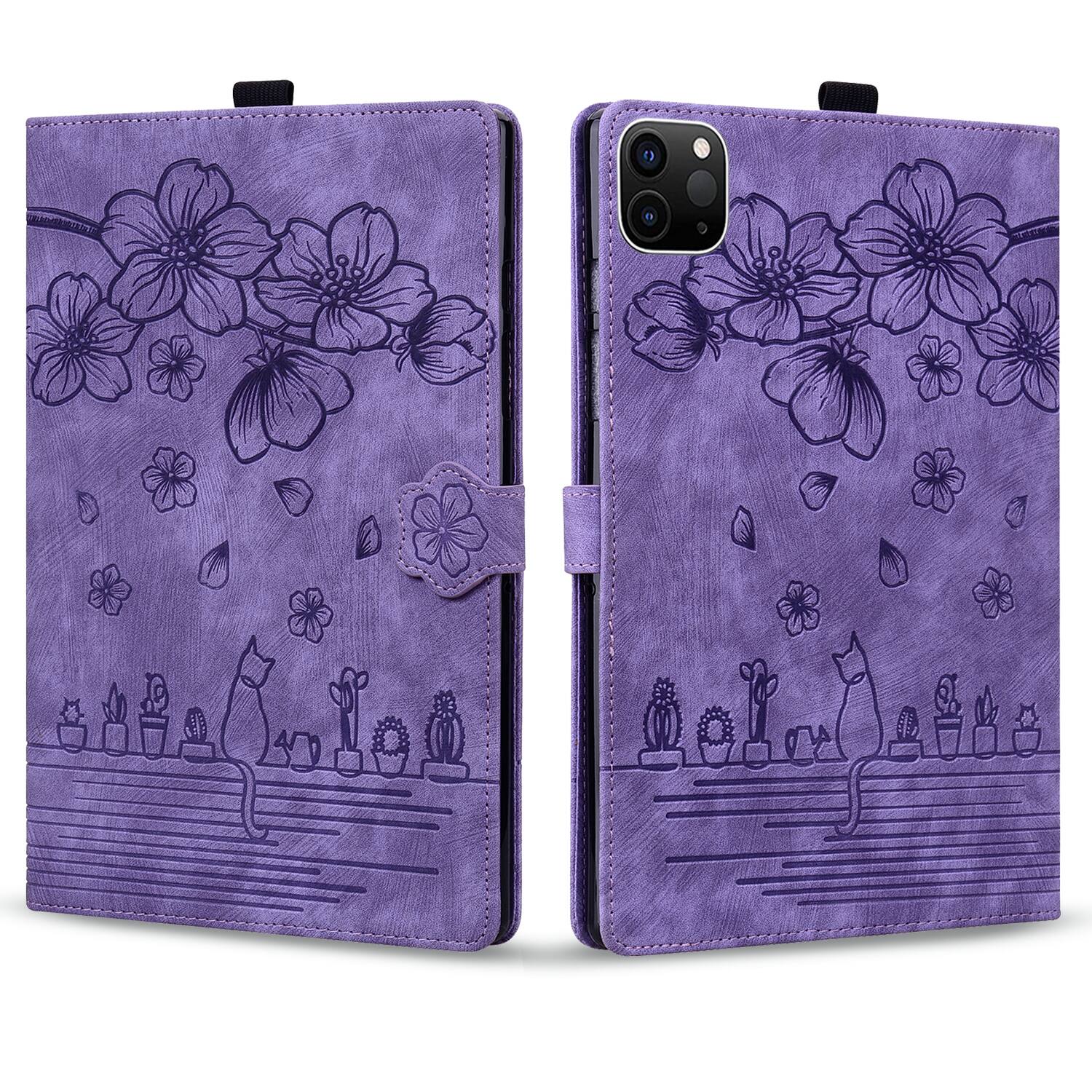 Left. Dteck - For Apple iPad Pro (M4) 13'' 2024/ iPad Pro (M5) 13" 2025 Embossed Flower Pattern Folio Case Card Slots Kickstand Cover - Purple.