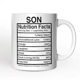 OrnamentallyYou - Son Nutrition Facts Mug, Birthday Gift - White