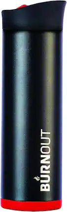 Front. BURNOUT - Temperature Regulating 16 oz. Smart Mug - Slide Seal Lid - Black with Red Bottom.