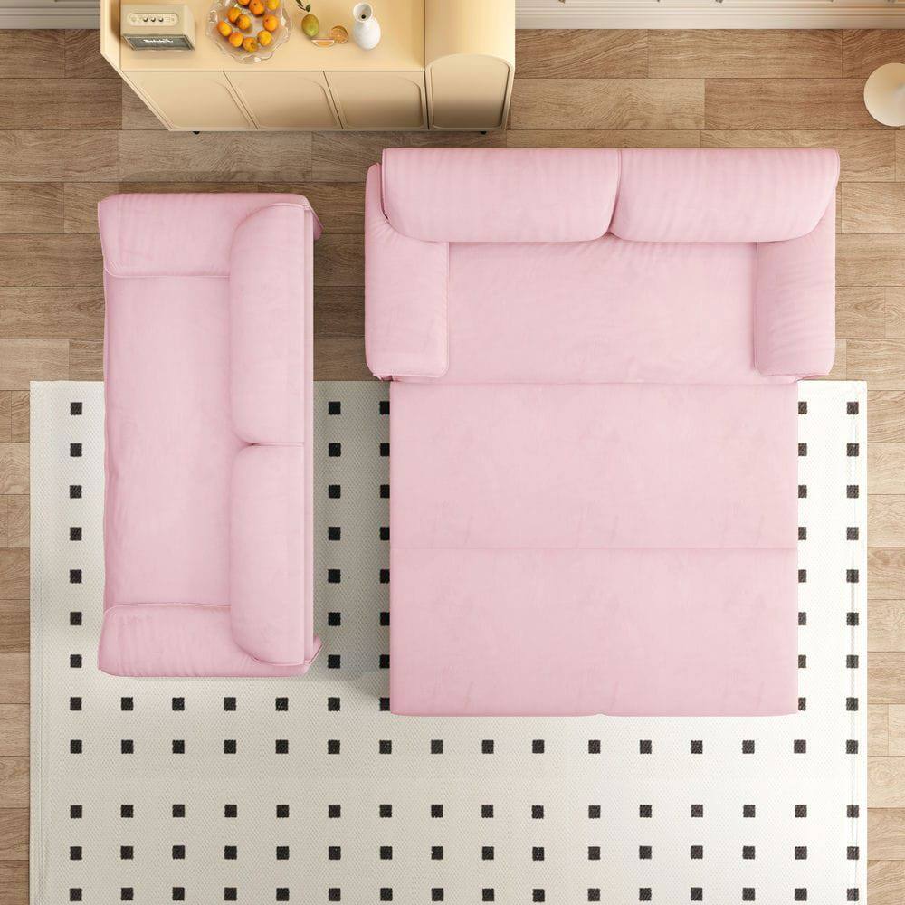 Alt View 6. Kadyn - 66" Queen Pull Out Sofa Bed, 3-in-1 Convertible Sleeper with Side Storage, Velvet Loveseat - Pink.