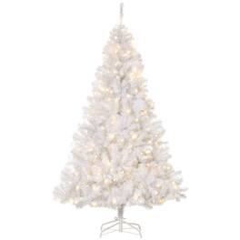 Homcom - Tall Prelit Artificial Christmas Tree Holiday Décor with 1000 Realistic Branches, Warm 200 LED Lights - White