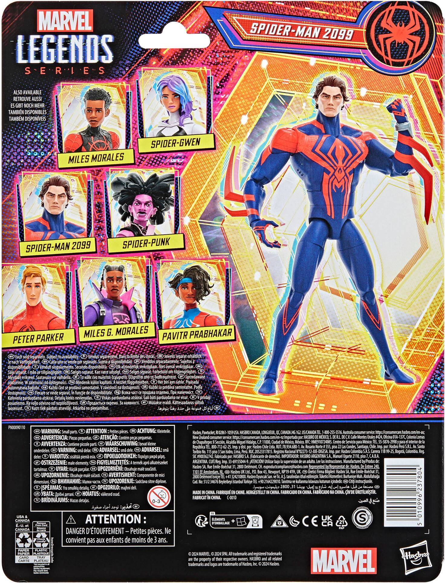The text on the image is in a foreign language, so it is not possible to group and correct it. However, the image is a package of a Marvel Legends Spider-Man 2099 action figure.