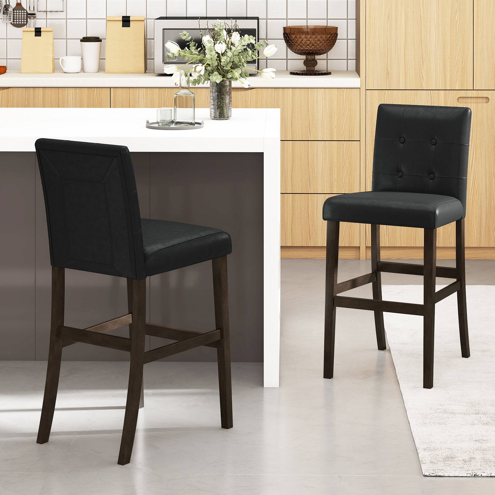 Alt View 4. Gymax - Gymax Set of 4 Bar Stools 25inch Counter Height Barstool Pub Chair Rubber Wood Black - Black.