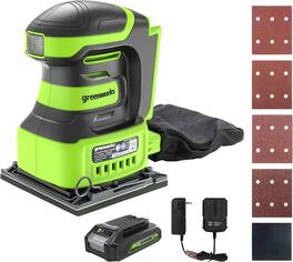 Greenworks - 24V Cordless Quarter Sheet Sander 11,000 Opm with 2Ah Battery and Charger - Green