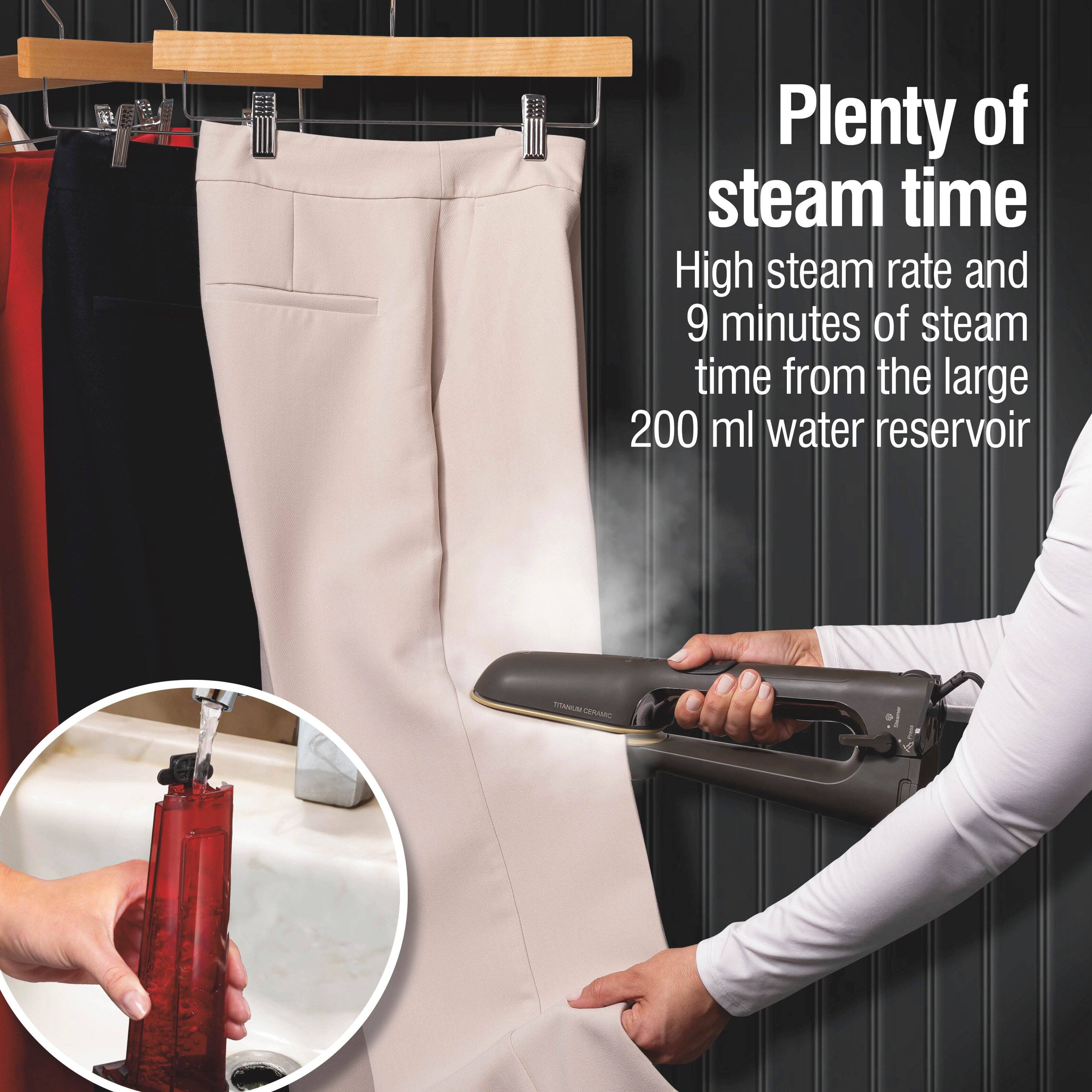 Plenty of steam time  
High steam rate and 9 minutes of steam time from the large 200 ml water reservoir