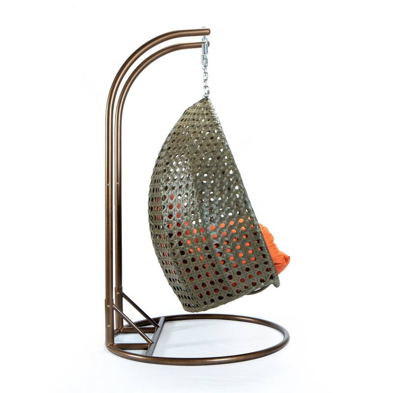 Alt View 1. LeisureMod - Leisuremod 2-Person Wicker Egg Swing Chair with Stand & Washable Cushions - Indoor/Outdoor Double Hanging Patio Chair - Orange.