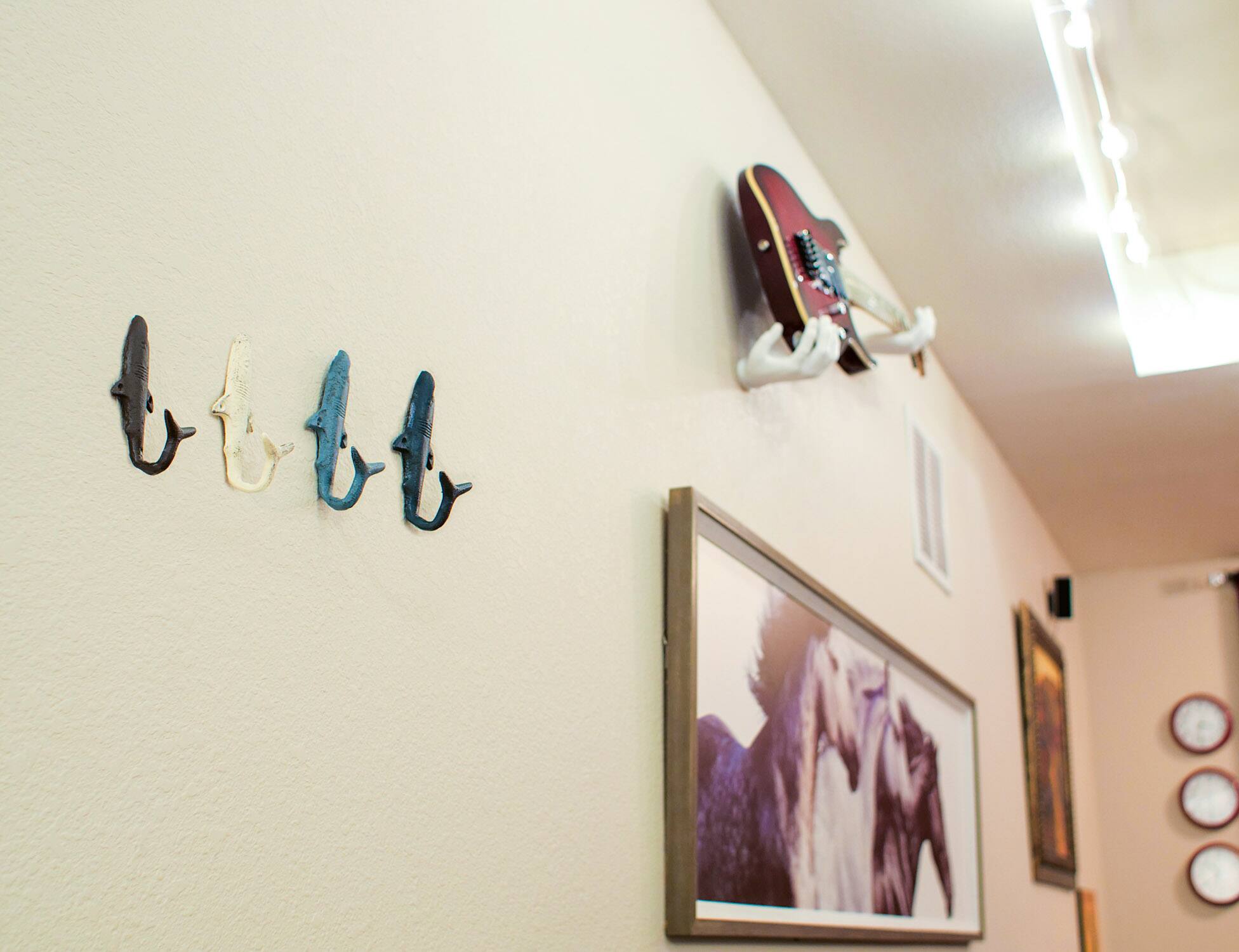 Alt View 3. Zeckos - 4 Piece Rustic Nautical Colored Finish Cast Iron Shark Wall Hook Set - Nautical Tones.