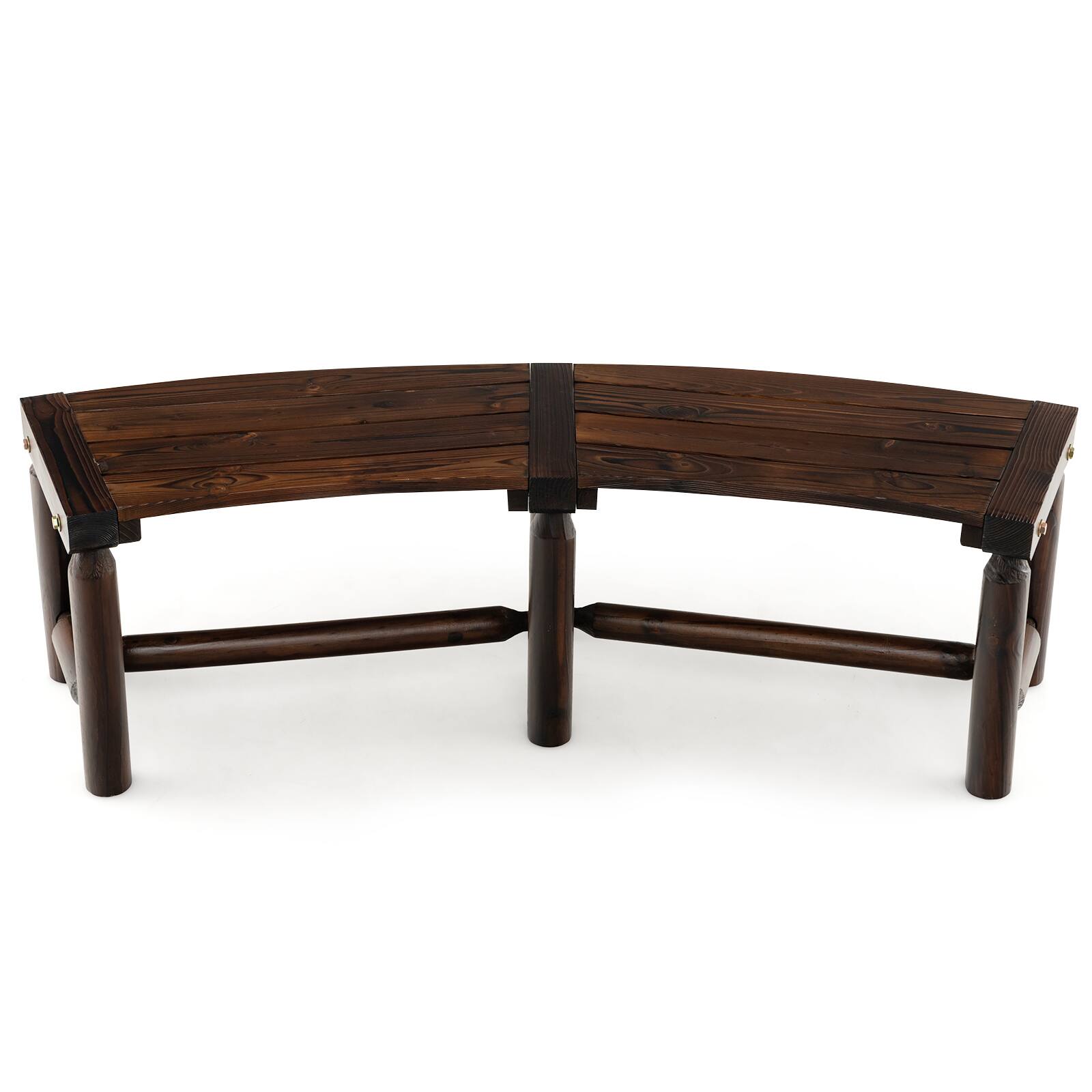 Alt View 5. Gymax - Gymax Curved Bench Carbonized Wood Dining Bench for Round Table 710 LBS Max Load Patio - Brown.