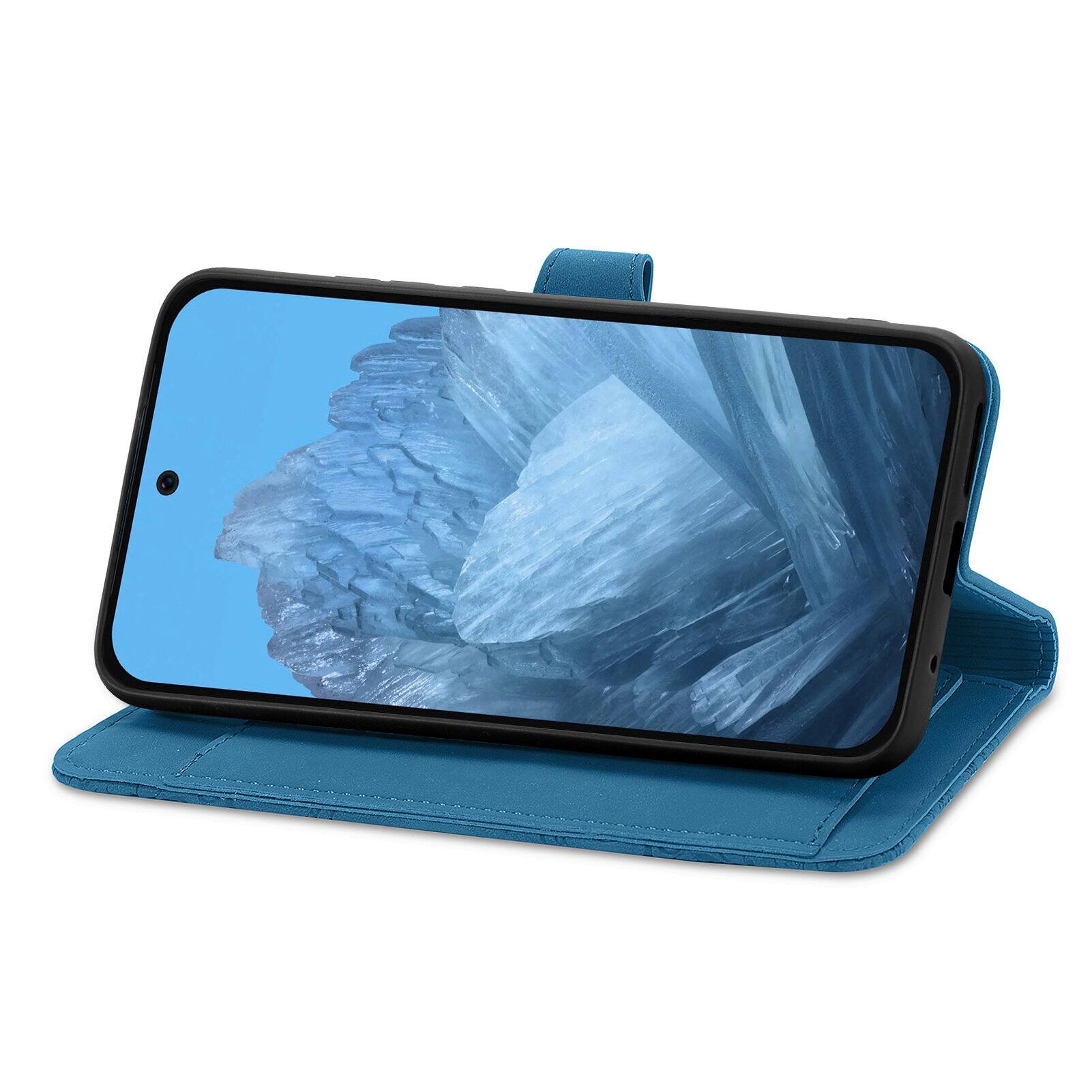 Alt View 2. Dteck - for Google Pixel 10 Pro XL/9 Pro XL Wallet Case,Shockproof PU Leather Card Holder Cover with Zipper Pocket & Wrist Strap - Blue.