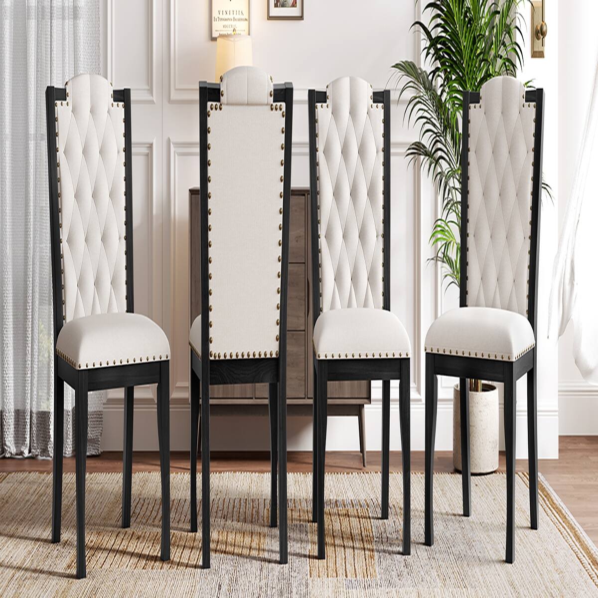 Alt View 7. Loheer - Loheer 6 Piece Dining Table Set with Bench, 60 Inch Rectangular Table and Upholstered Chairs, Black - Black.