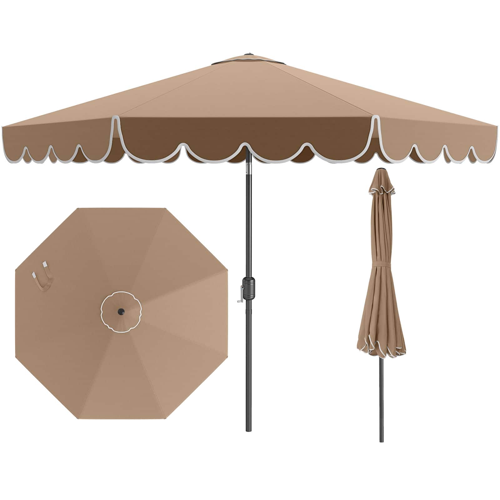 Costway - 10 FT Patio Umbrella with Crank Tilt Adjustment Ruffles Vented Top 8 Ribs - Brown price history on PriceWatchPro
