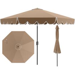 Costway - 10 FT Patio Umbrella with Crank Tilt Adjustment Ruffles Vented Top 8 Ribs - Brown