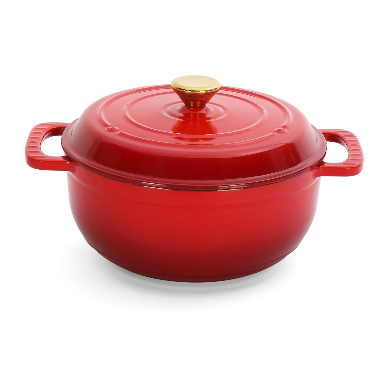 Angle. Winado - 5QT Dutch Oven Enameled Cast Iron Bread Oven with Moisture-Lock Lid for Sourdough Baking & Cooking, Oven & Stovetop Safe - Red.