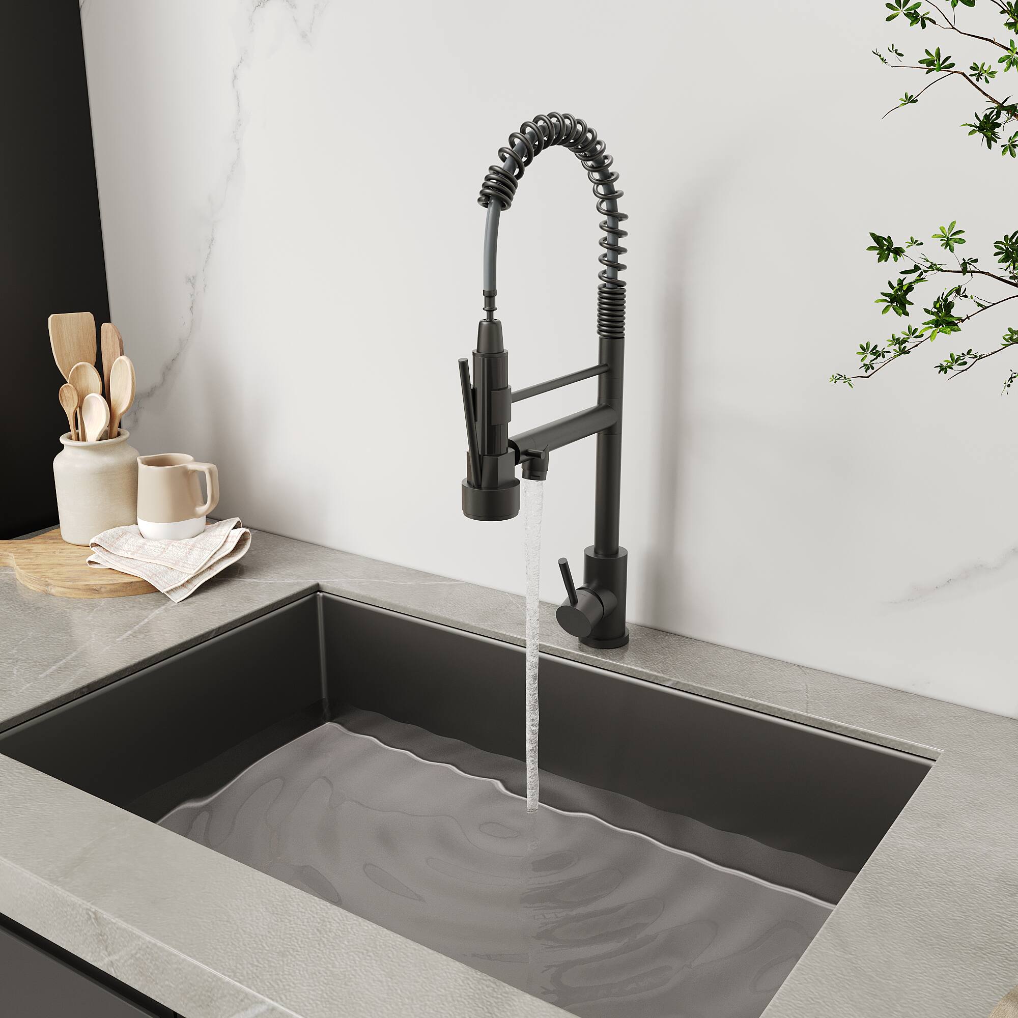 Angle. Bothwa Home - Bothwa Home KF-YQ605-MB 19 - Inch Enzoh Kitchen Faucet in Matt Black Finish - Matt Black.