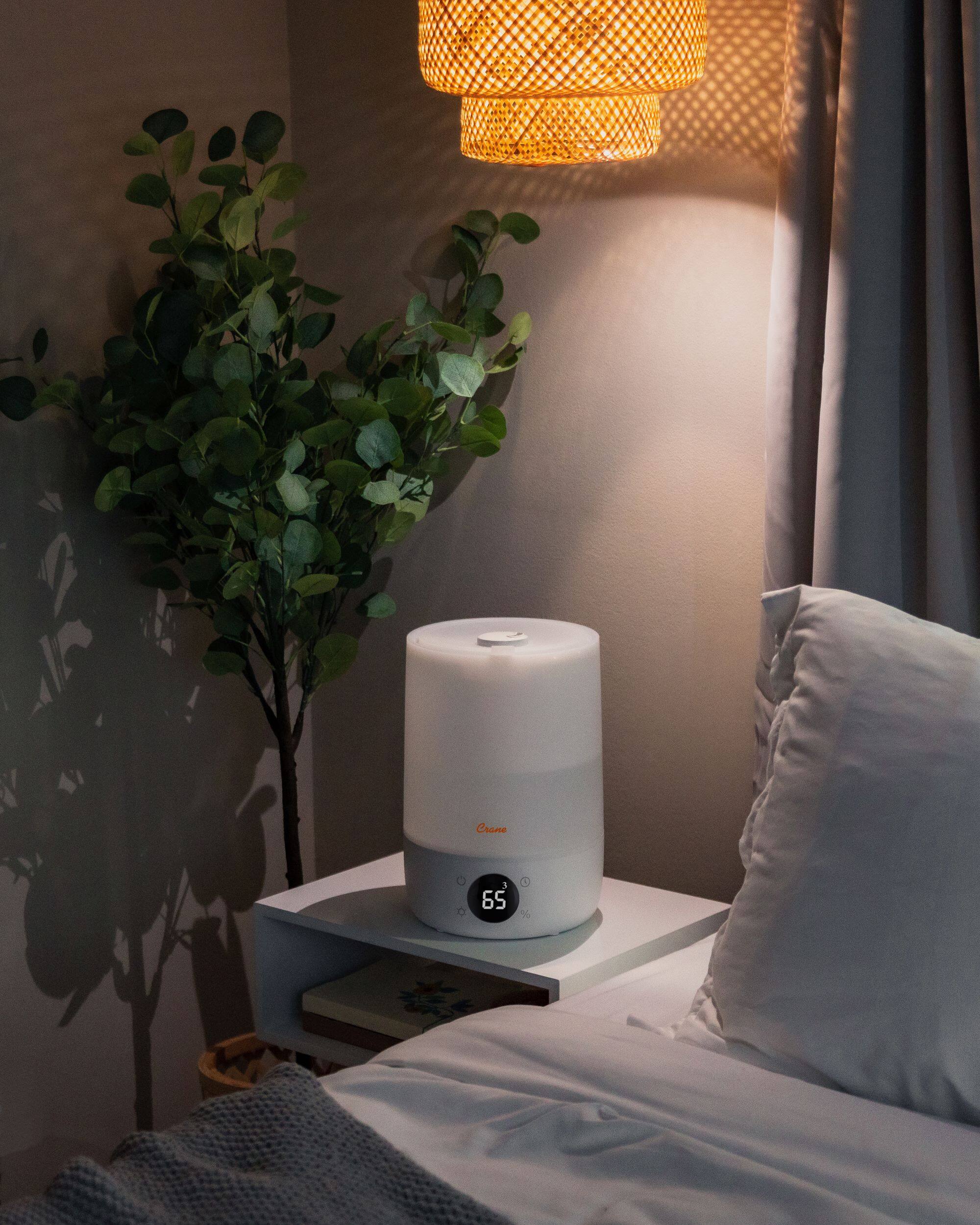 Alt View 13. CRANE - Top Fill Cool Mist Humidifier – 1.2 Gallon with Sleep Support Light & Essential Oil Tray - White.