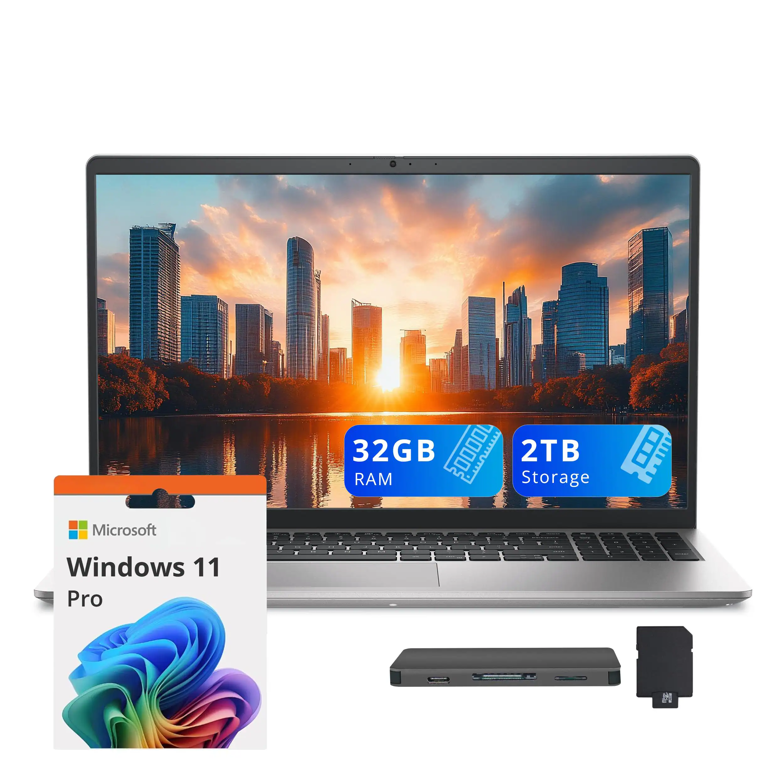 Dell - 15 15.6" FHD Display Laptop,Intel Core i7-1355U,32GB RAM,1TB SSD+1TB Dock Station,Win 11 Pro - Silver