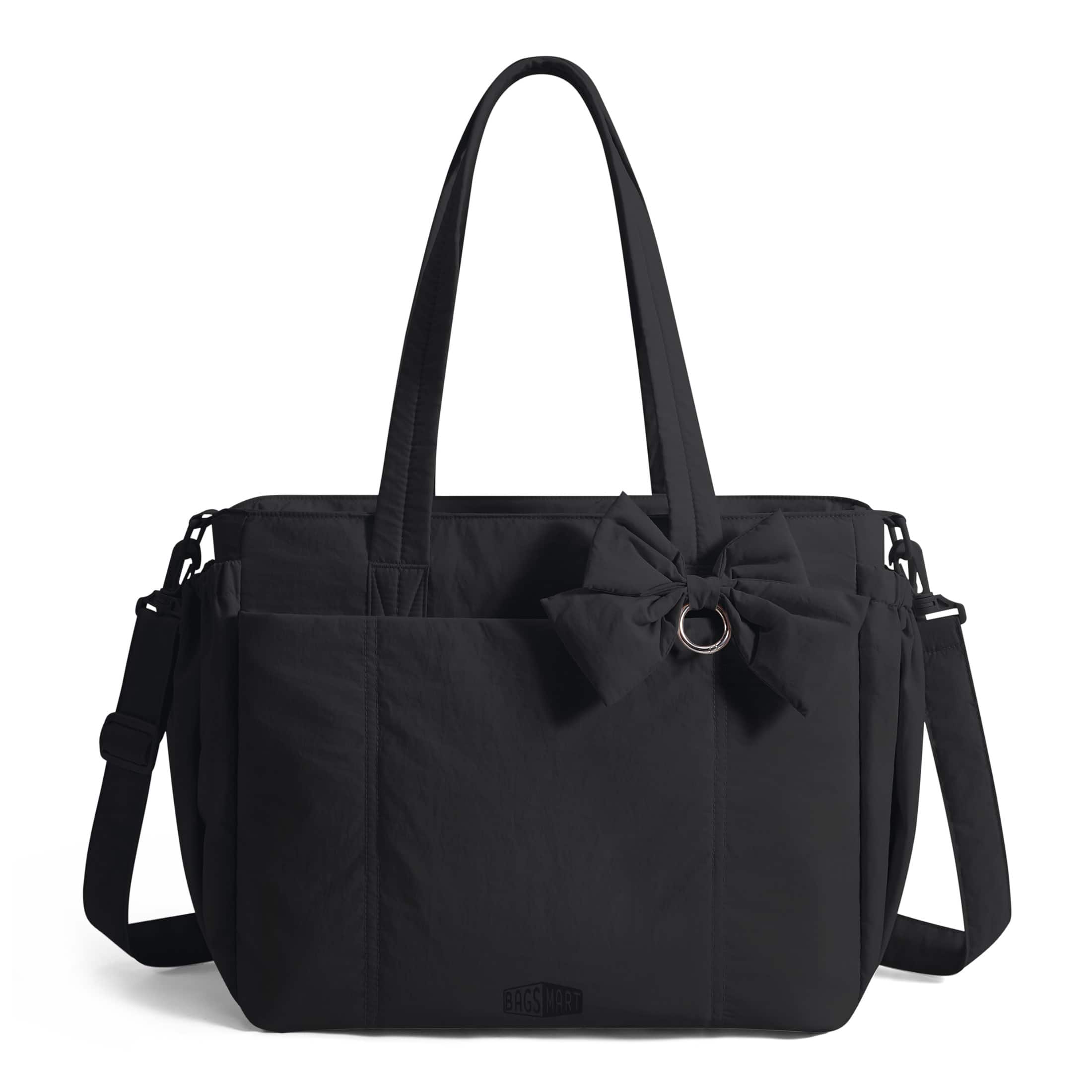 Bagsmart - Multi-Functional Diaper Tote Bag, Convertible Mommy Bag with Detachable Bottle Pouch & Changing Pad - Black