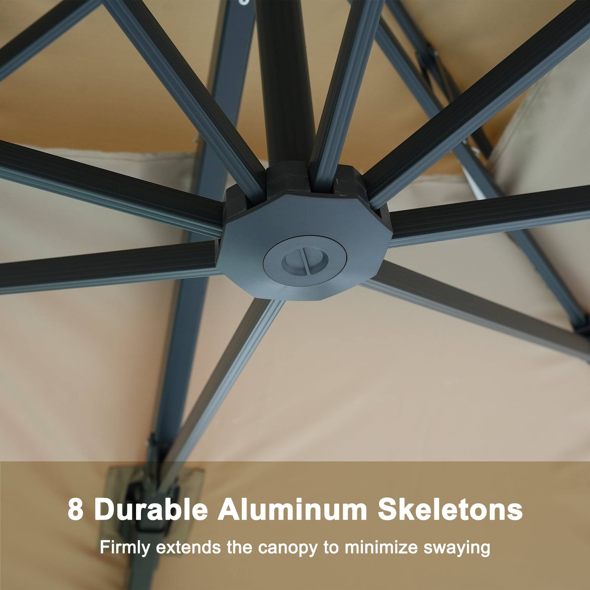 8 Durable Aluminum Skeletons  
Firmly extends the canopy to minimize swaying