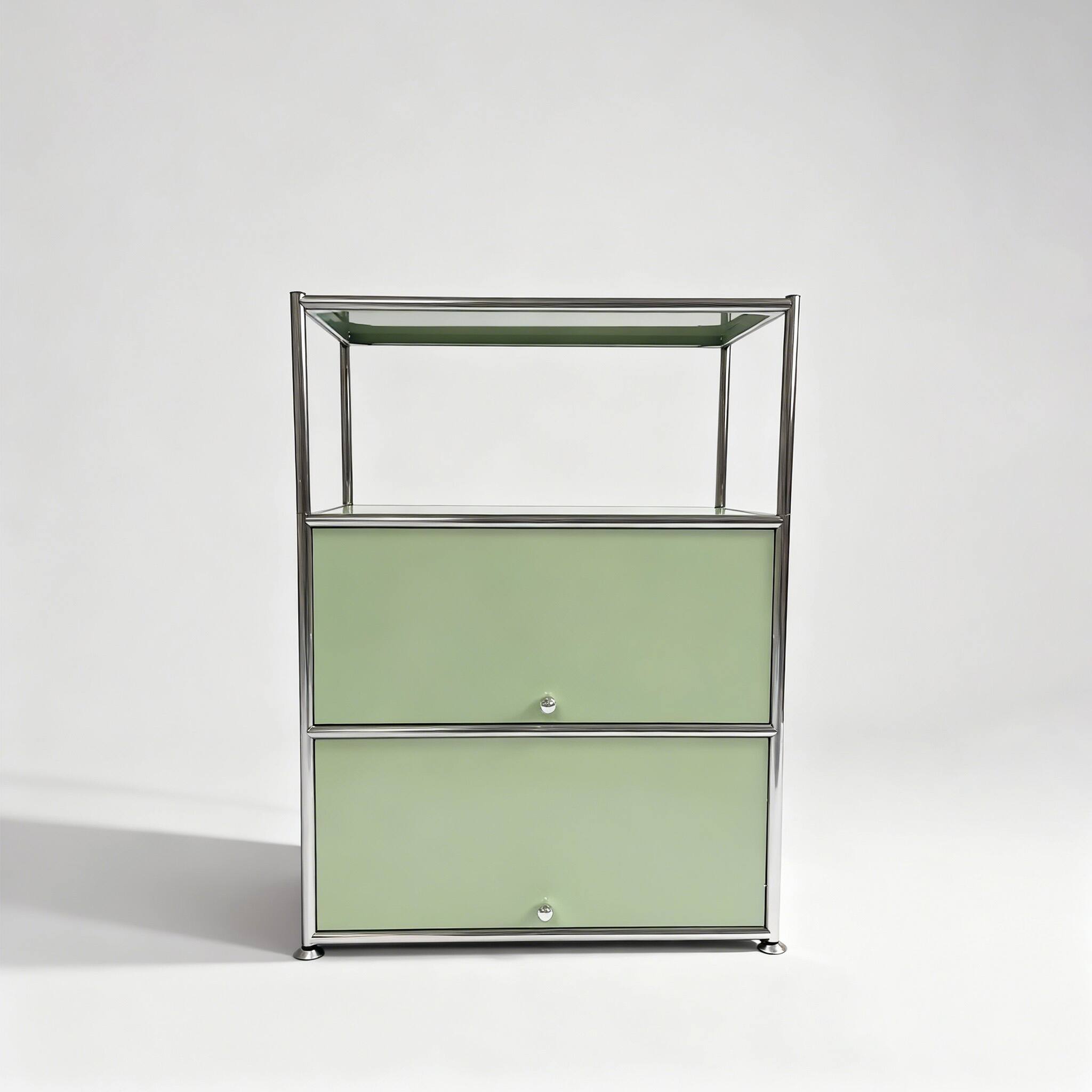 Alt View 4. Malletson - 3-Tier Metal Sideboard Buffet Storage Cabinet Modern Grid-Style, for Dining Room, Living Room or Office - Green.