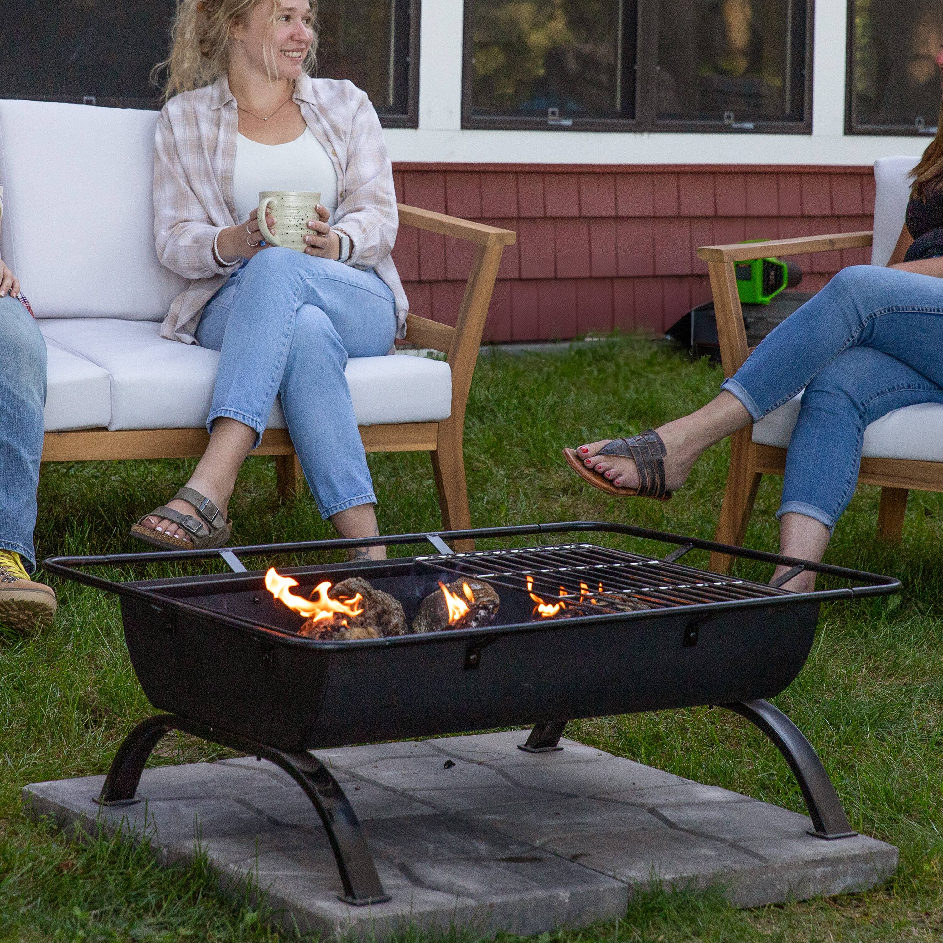 Alt View 8. Sunnydaze - 36 in Northland Grill Outdoor Fire Pit with Spark Screen - Black.