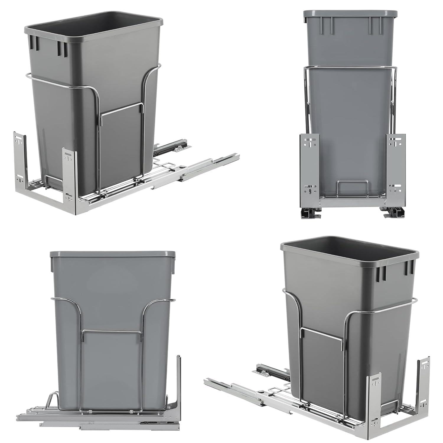 Alt View 1. Acekool - 30 QT Pullout Under-Cabinet Trash & Recycling Bin with Soft-Close Slides, Gray Stainless Steel, 100 lb Capacity - Gray.