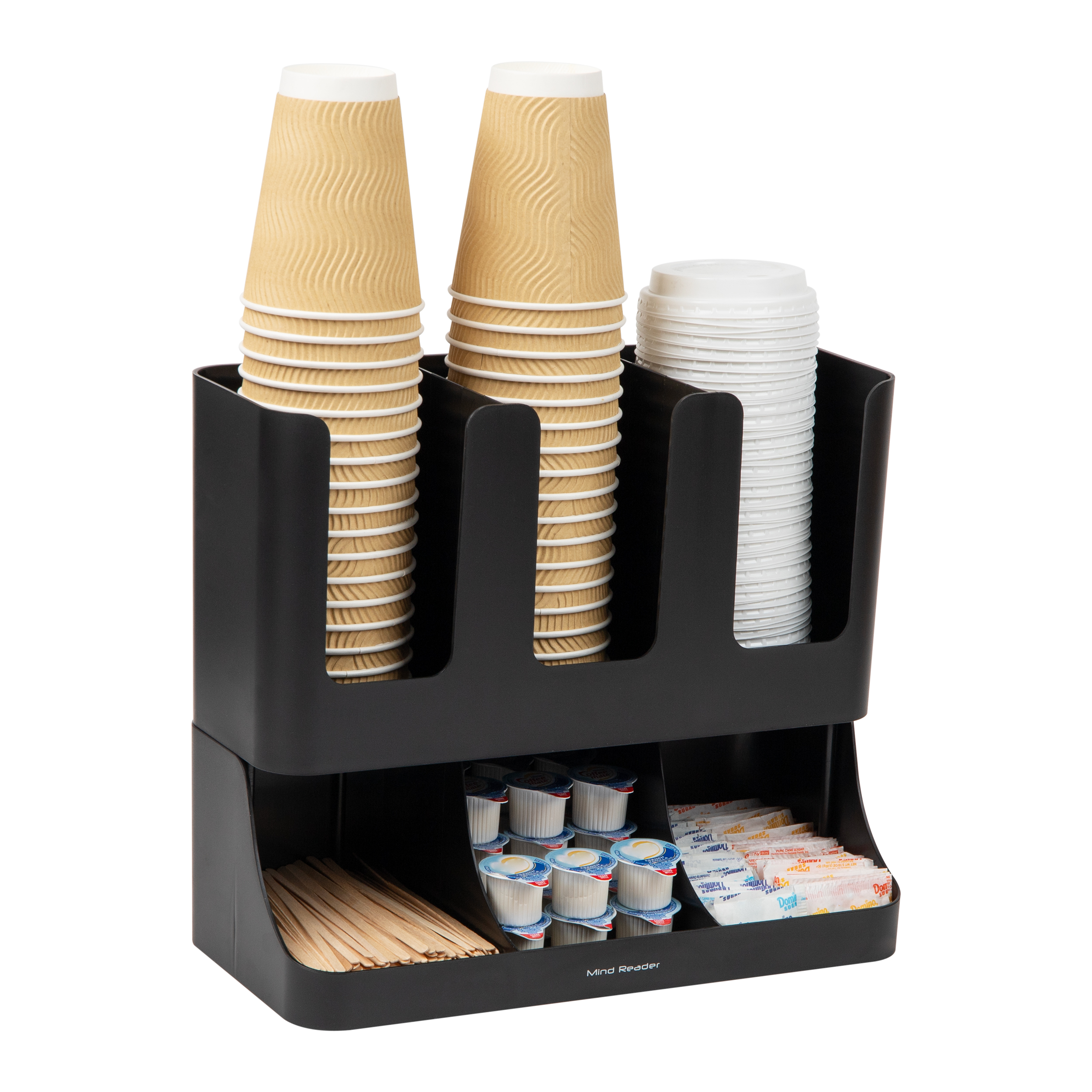 Angle View: Mind Reader - Cup and Condiment Station, Countertop Organizer, Coffee Bar, Kitchen, Stirrers, 13"L x 6.4"W x 11.5"H - Black