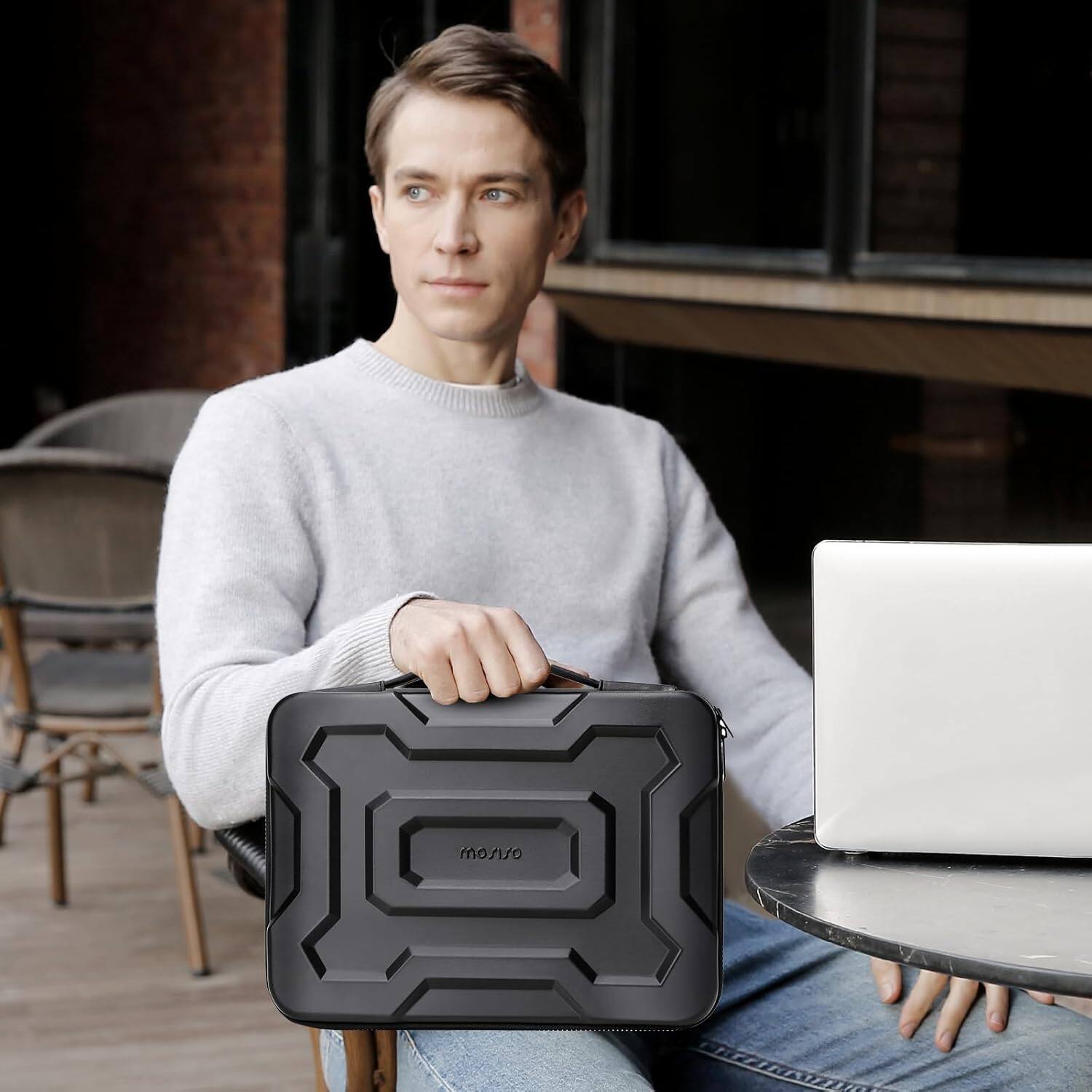 Alt View 3. mosiso - 13.3 inch Laptop Sleeve with Handle Waterproof EVA Protective Hard Case for 13-14 inch Laptops - Black.