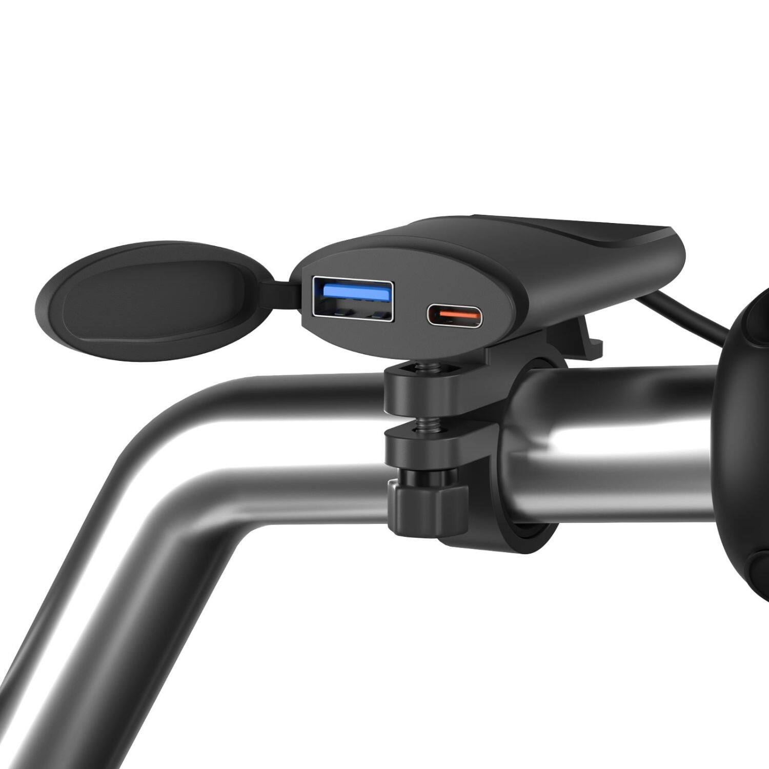 Angle. Stock Preferred - Universal QC3.0+PD Dual USB Motorcycle Fast Charger Adapter - Black.