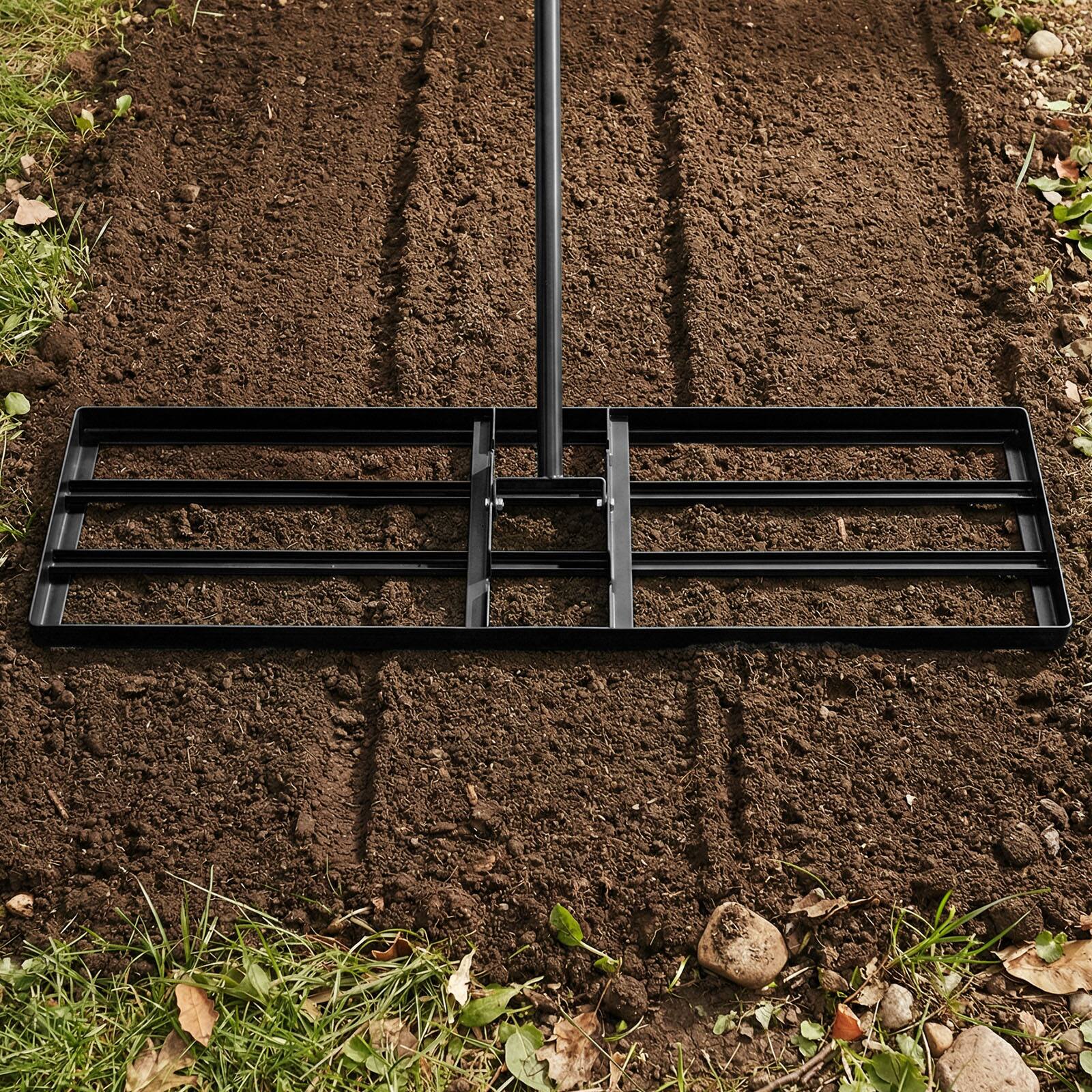 Alt View 3. Costway - Costway 36" x 10" Large Lawn Leveling Rake with 67" Handle, Non-slip Grip, Flat Head - Black.